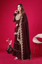 Teeya Creation Maroon Colour Faux Georgette Heavy Embroidery Work Fully Stitched Palazzo pair - Distacart