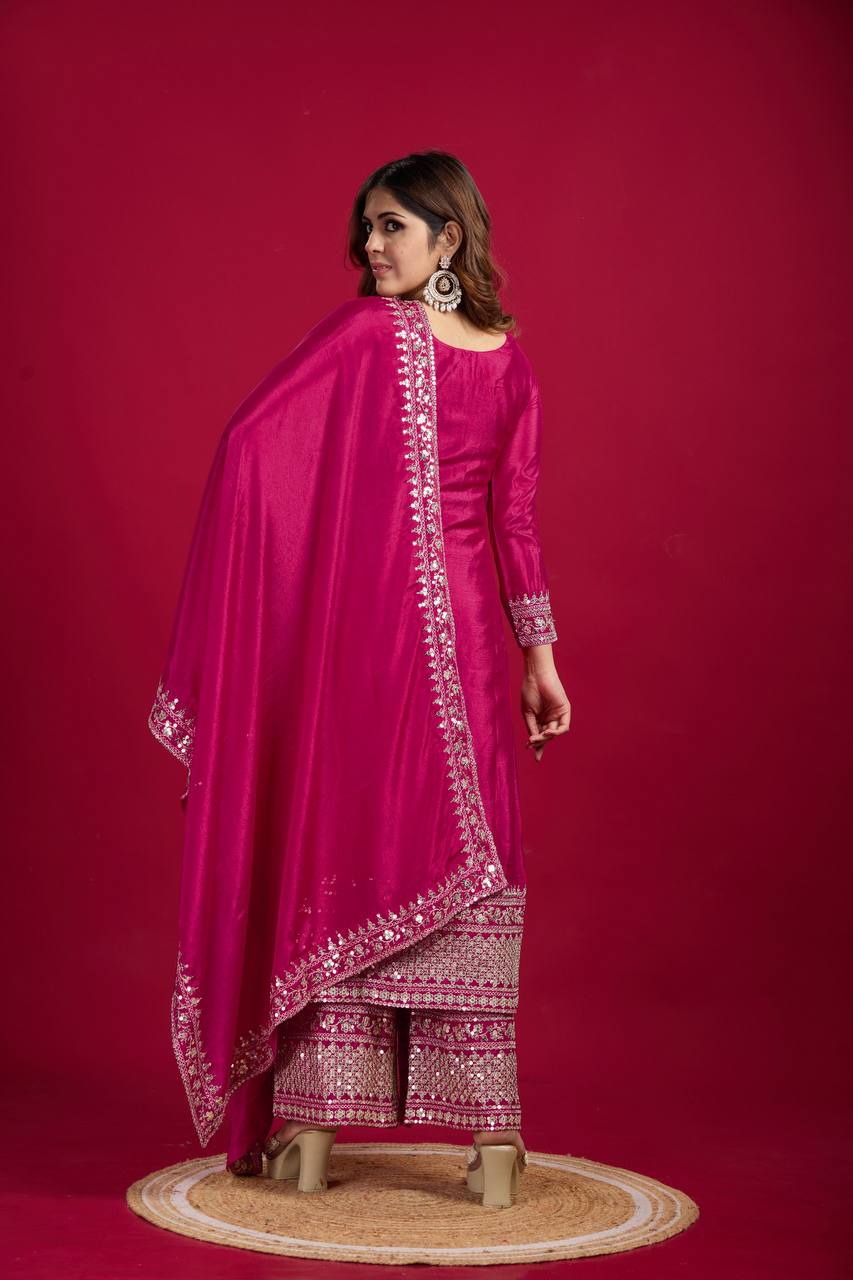 Teeya Creation Pink Colour Chinon Silk Heavy Embroidery Work Fully Stitched Salwar Suit - Distacart
