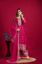 Teeya Creation Pink Colour Chinon Silk Heavy Embroidery Work Fully Stitched Salwar Suit - Distacart