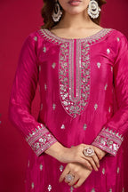 Teeya Creation Pink Colour Chinon Silk Heavy Embroidery Work Fully Stitched Salwar Suit - Distacart