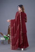 Teeya Creation Maroon Colour Faux Georgette Heavy Embroidery Work Fully Stitched Sharara - Distacart