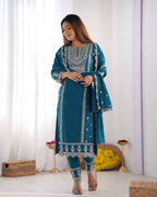Teeya Creation Teal Colour Chinon Silk Heavy Embroidery Work Fully Stitched Salwar Suit - Distacart