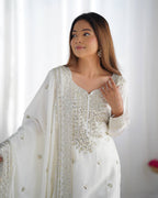 Teeya Creation White Colour Chinon Silk Heavy Embroidery Work Fully Stitched Salwar Suit