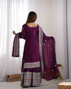 Teeya Creation Wine Colour Chinon Silk Heavy Embroidery Work Fully Stitched Salwar Suit