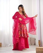 Teeya Creation Pink Color Roman Silk Kediya Style Fully Stitched Printed Kediya