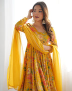 Teeya Creation Yellow Color Faux Georgette Kediya Style Fully Stitched Printed Kediya