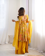 Teeya Creation Yellow Color Faux Georgette Kediya Style Fully Stitched Printed Kediya