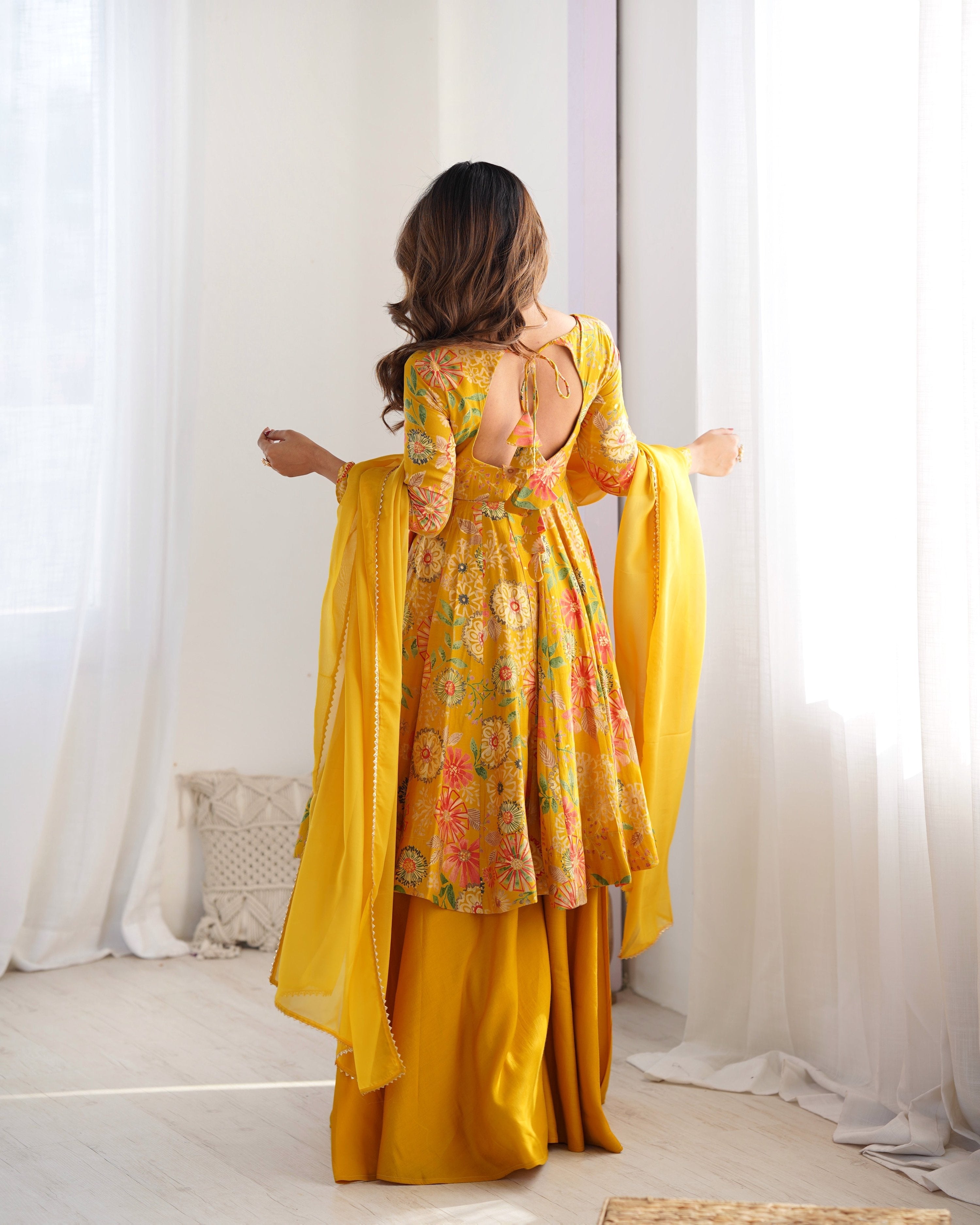 Teeya Creation Yellow Color Faux Georgette Kediya Style Fully Stitched Printed Kediya