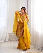 Teeya Creation Yellow Color Faux Georgette Kediya Style Fully Stitched Printed Kediya