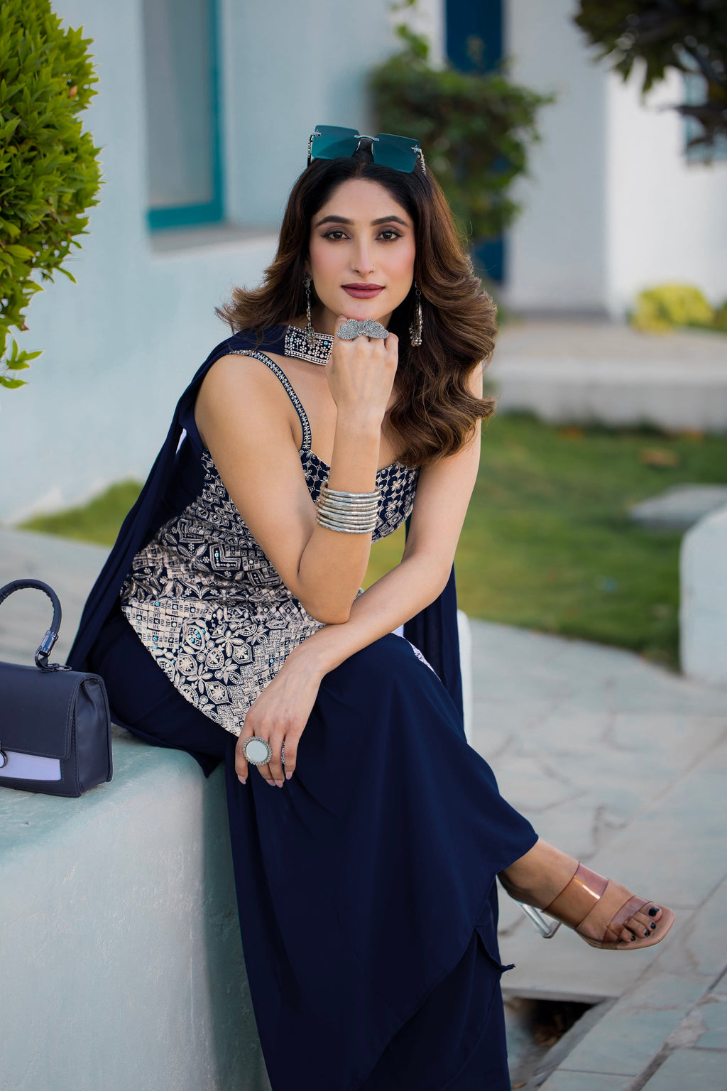 Teeya Creation Navy Blue Color Georgette Heavy Embroidery Work Pakistani Style Fully Stitched Salwar Suit