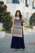 Teeya Creation Navy Blue Color Georgette Heavy Embroidery Work Pakistani Style Fully Stitched Salwar Suit