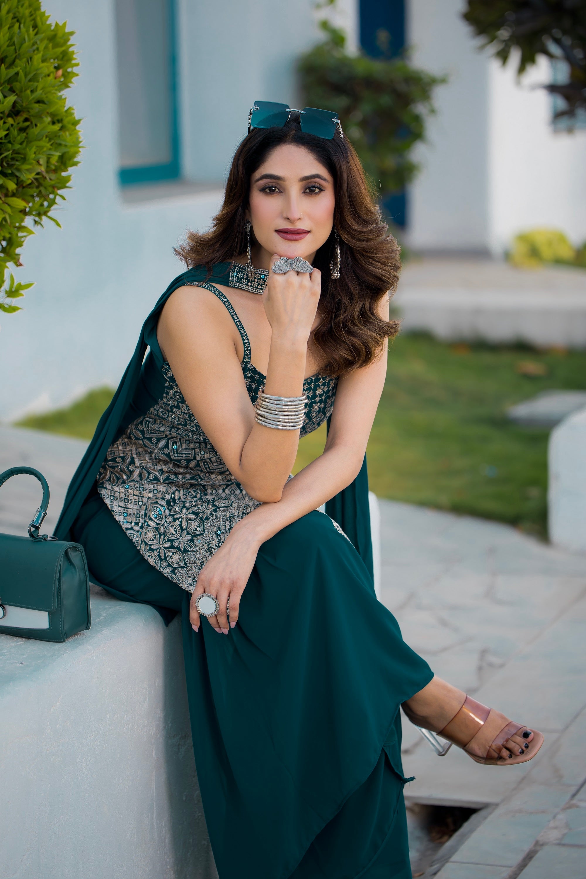 Teeya Creation Teal Color Georgette Heavy Embroidery Work Pakistani Style Fully Stitched Salwar Suit