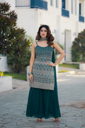Teeya Creation Teal Color Georgette Heavy Embroidery Work Pakistani Style Fully Stitched Salwar Suit