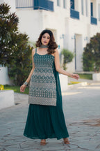 Teeya Creation Teal Color Georgette Heavy Embroidery Work Pakistani Style Fully Stitched Salwar Suit