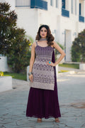 Teeya Creation Wine Color Georgette Heavy Embroidery Work Pakistani Style Fully Stitched Salwar Suit
