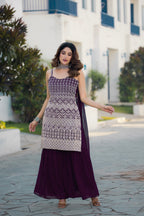 Teeya Creation Wine Color Georgette Heavy Embroidery Work Pakistani Style Fully Stitched Salwar Suit