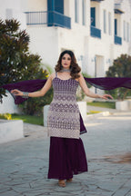 Teeya Creation Wine Color Georgette Heavy Embroidery Work Pakistani Style Fully Stitched Salwar Suit