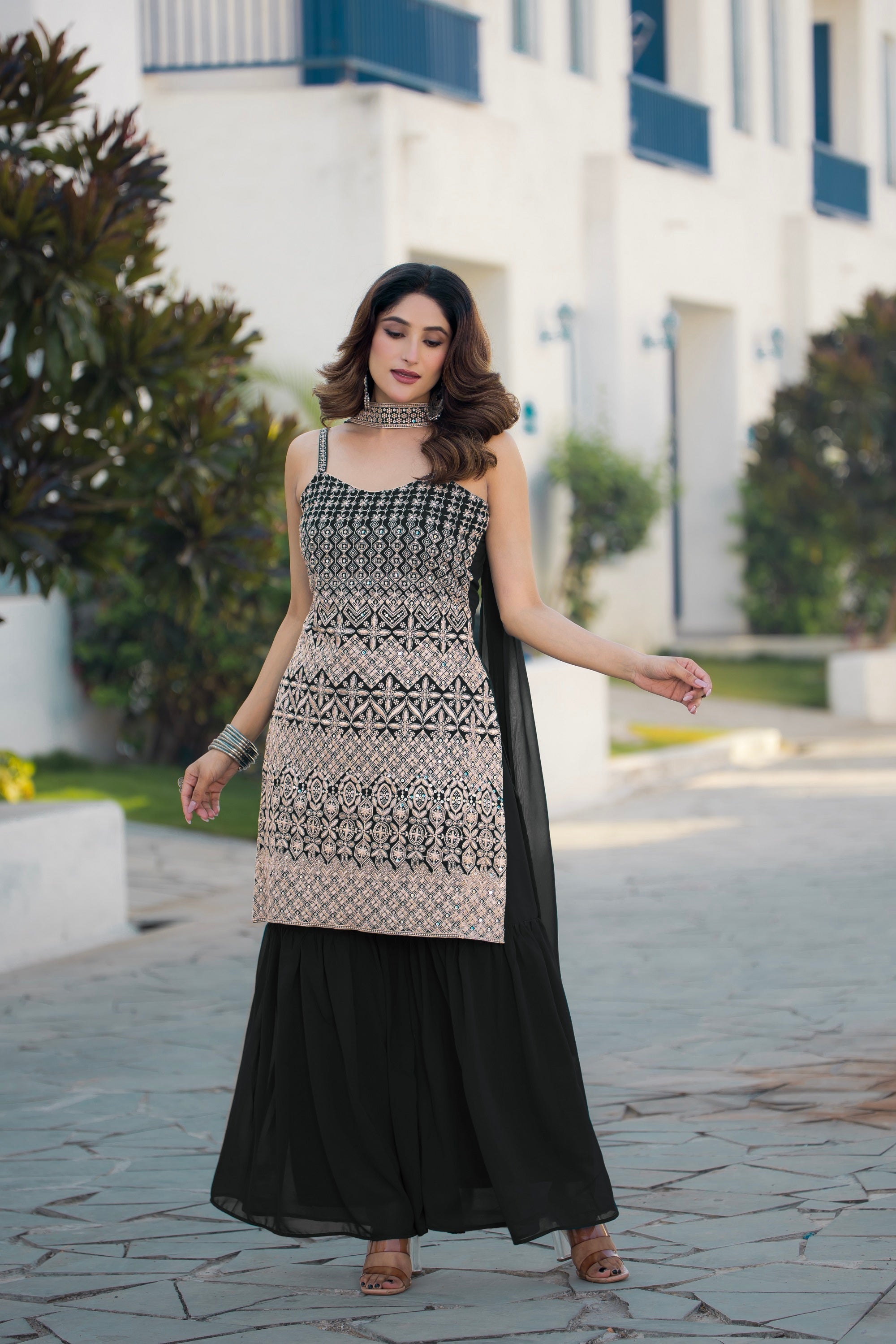 Teeya Creation Black Color Georgette Heavy Embroidery Work Pakistani Style Fully Stitched Salwar Suit