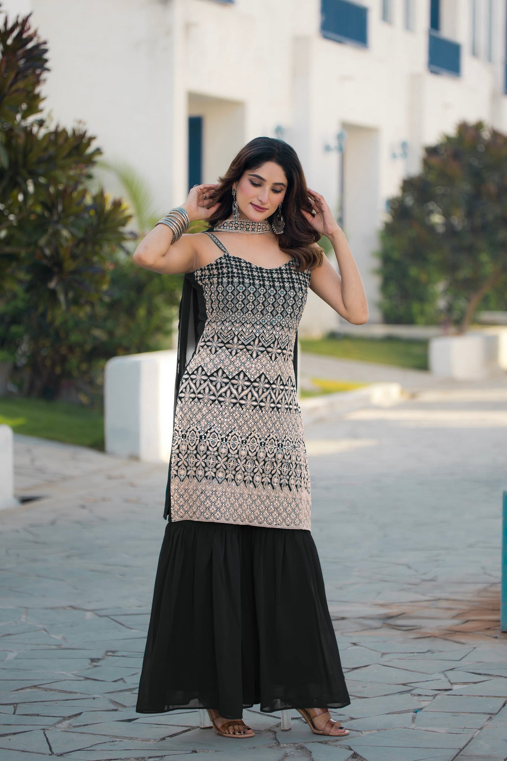 Teeya Creation Black Color Georgette Heavy Embroidery Work Pakistani Style Fully Stitched Salwar Suit
