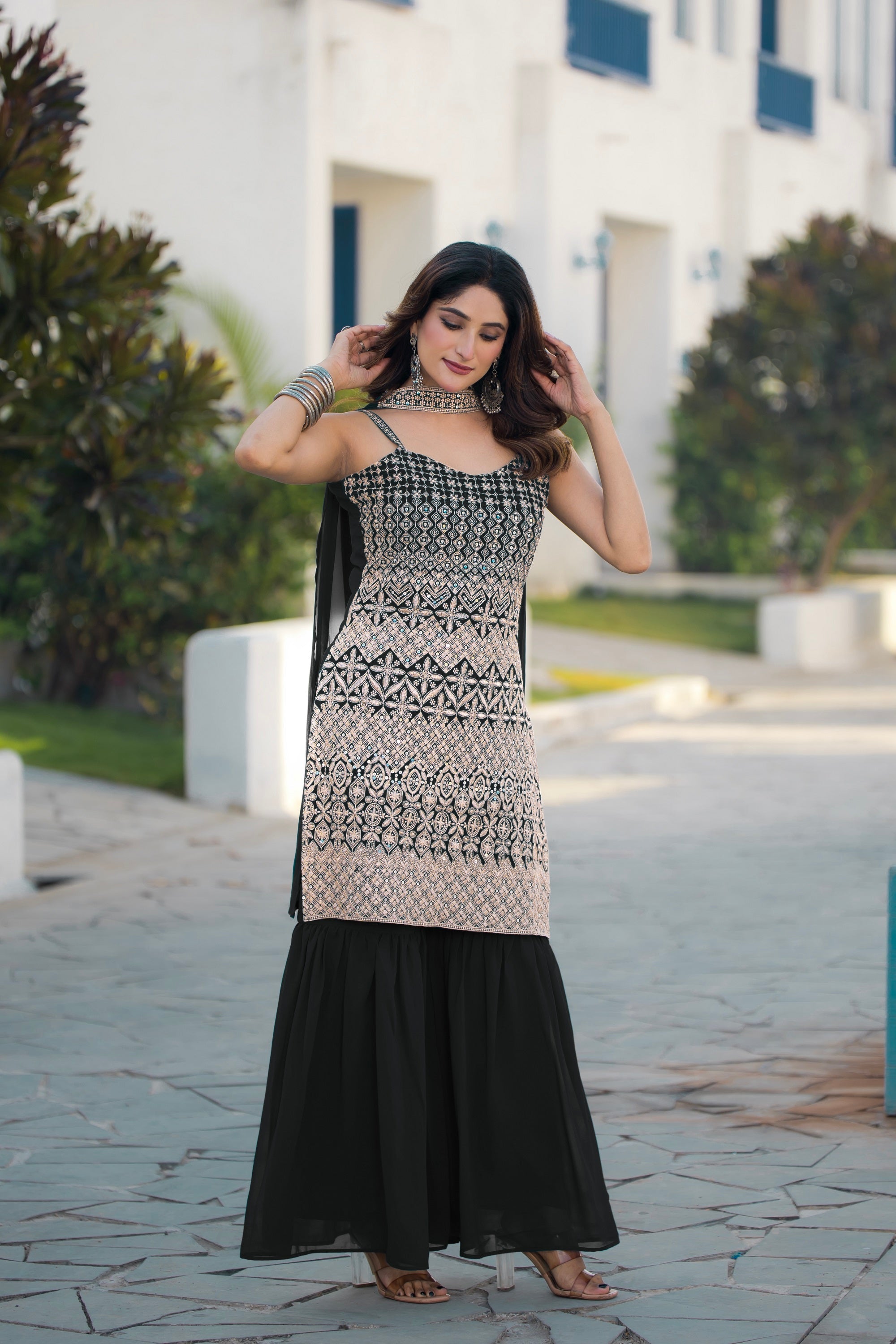 Teeya Creation Black Color Georgette Heavy Embroidery Work Pakistani Style Fully Stitched Salwar Suit