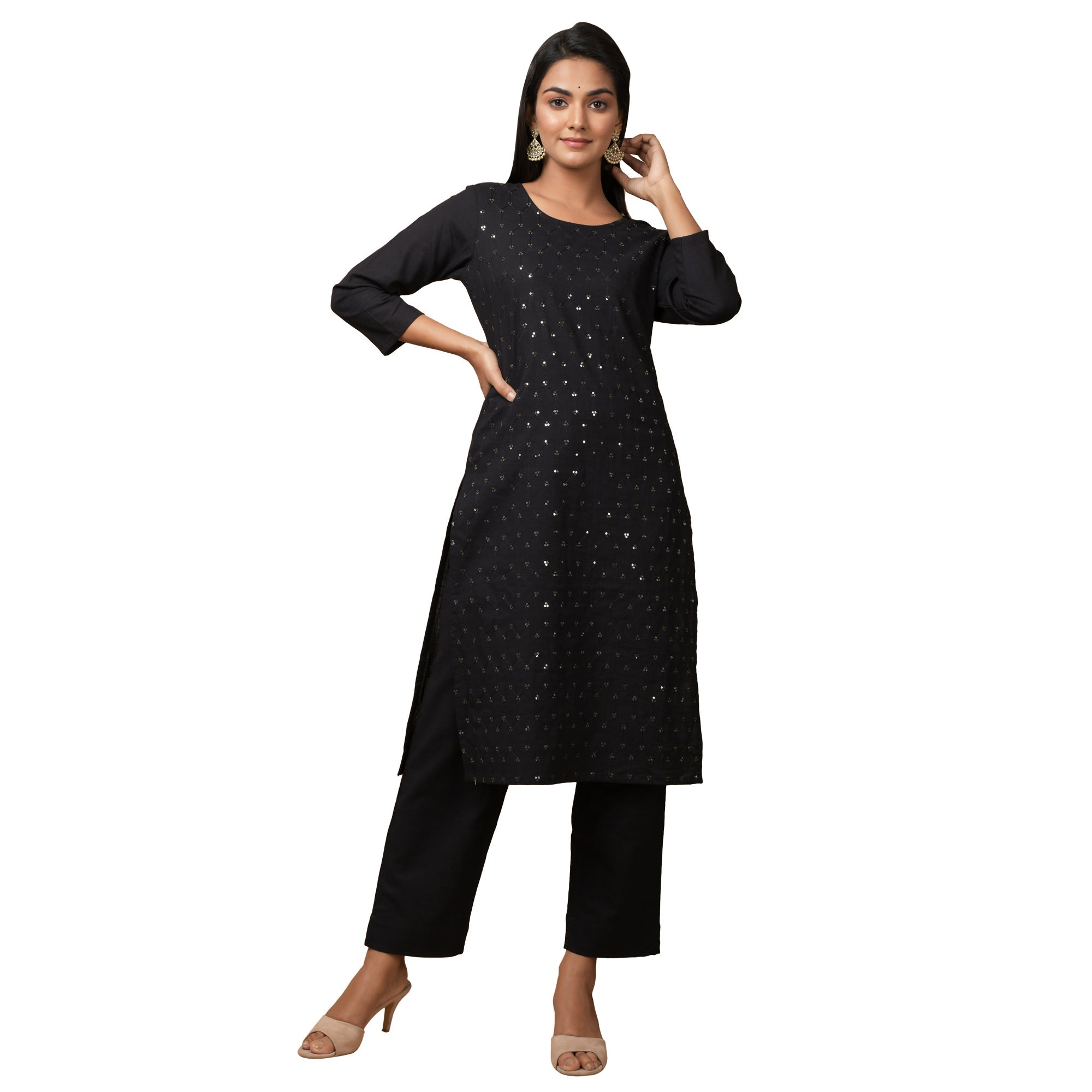 Kaajh Women's Black Solid Sequin Embellishment Kurta - Distacart