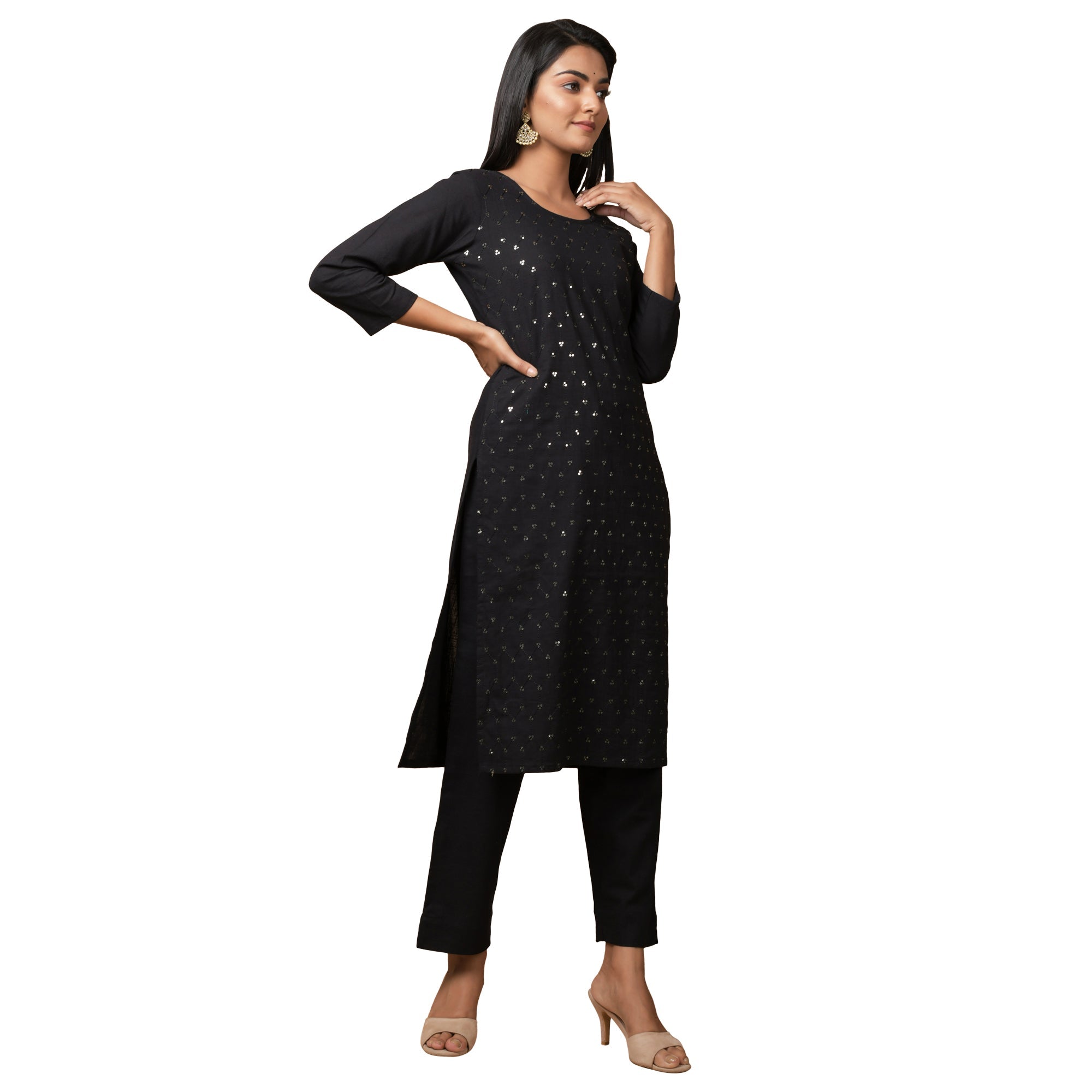 Kaajh Women's Black Solid Sequin Embellishment Kurta - Distacart
