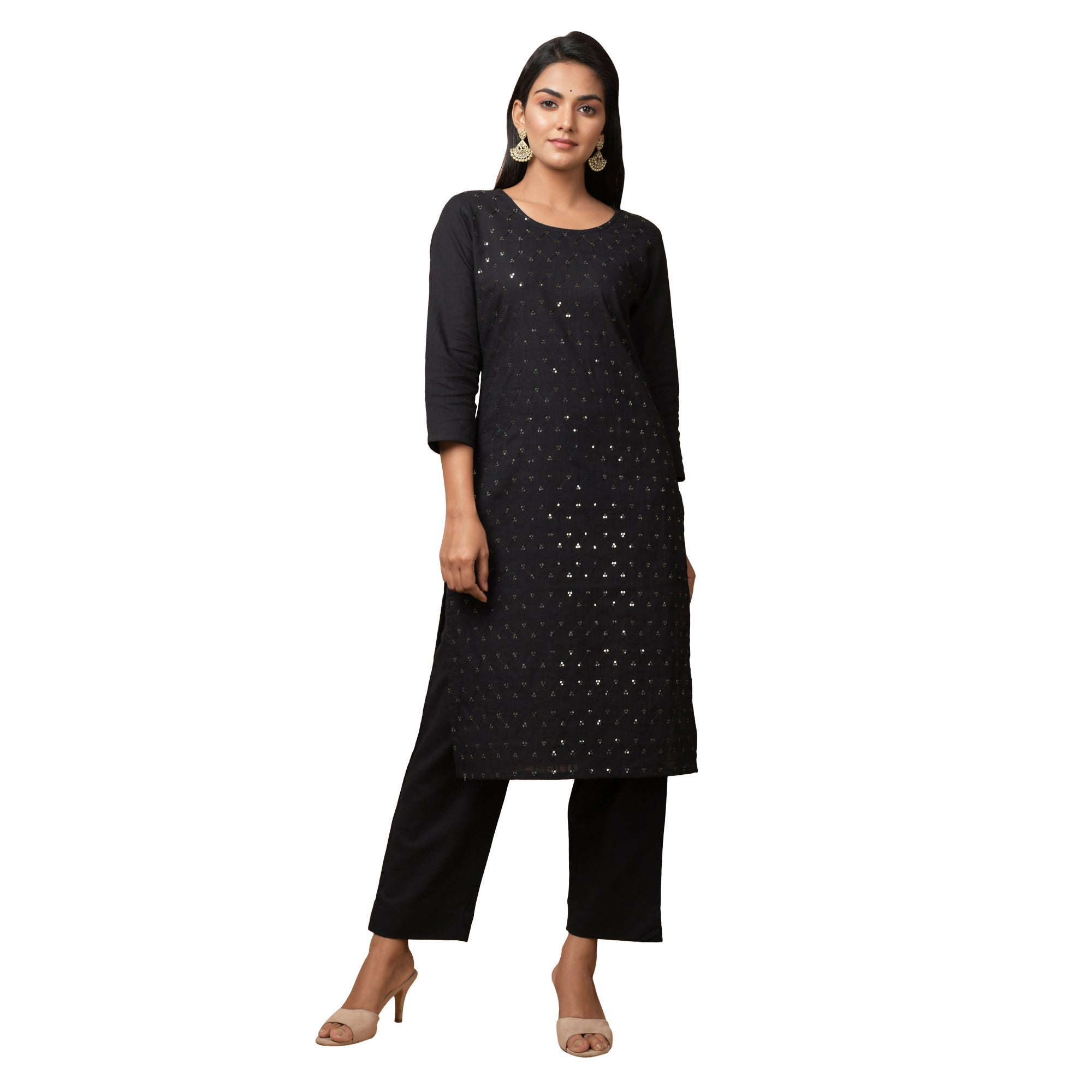 Kaajh Women's Black Solid Sequin Embellishment Kurta - Distacart