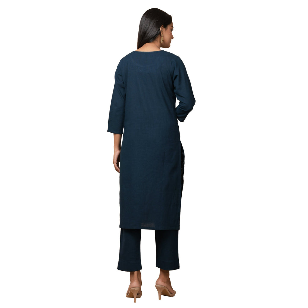Kaajh Women's Blue Solid Sequin Embellishment Kurta - Distacart