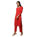 Kaajh Women's Red Solid Sequin Embellishment Kurta - Distacart