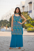 Teeya Creation Blue Color Chinon Silk Heavy Embroidery Work Pakistani Style Fully Stitched Salwar Suit