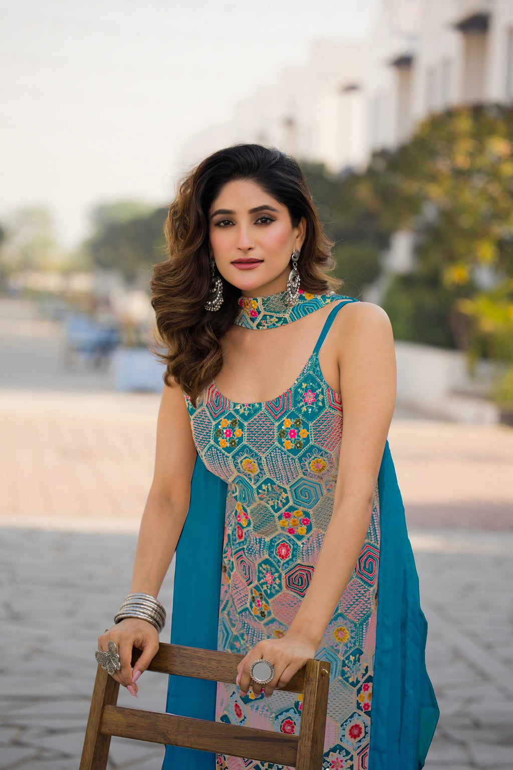 Teeya Creation Blue Color Chinon Silk Heavy Embroidery Work Pakistani Style Fully Stitched Salwar Suit