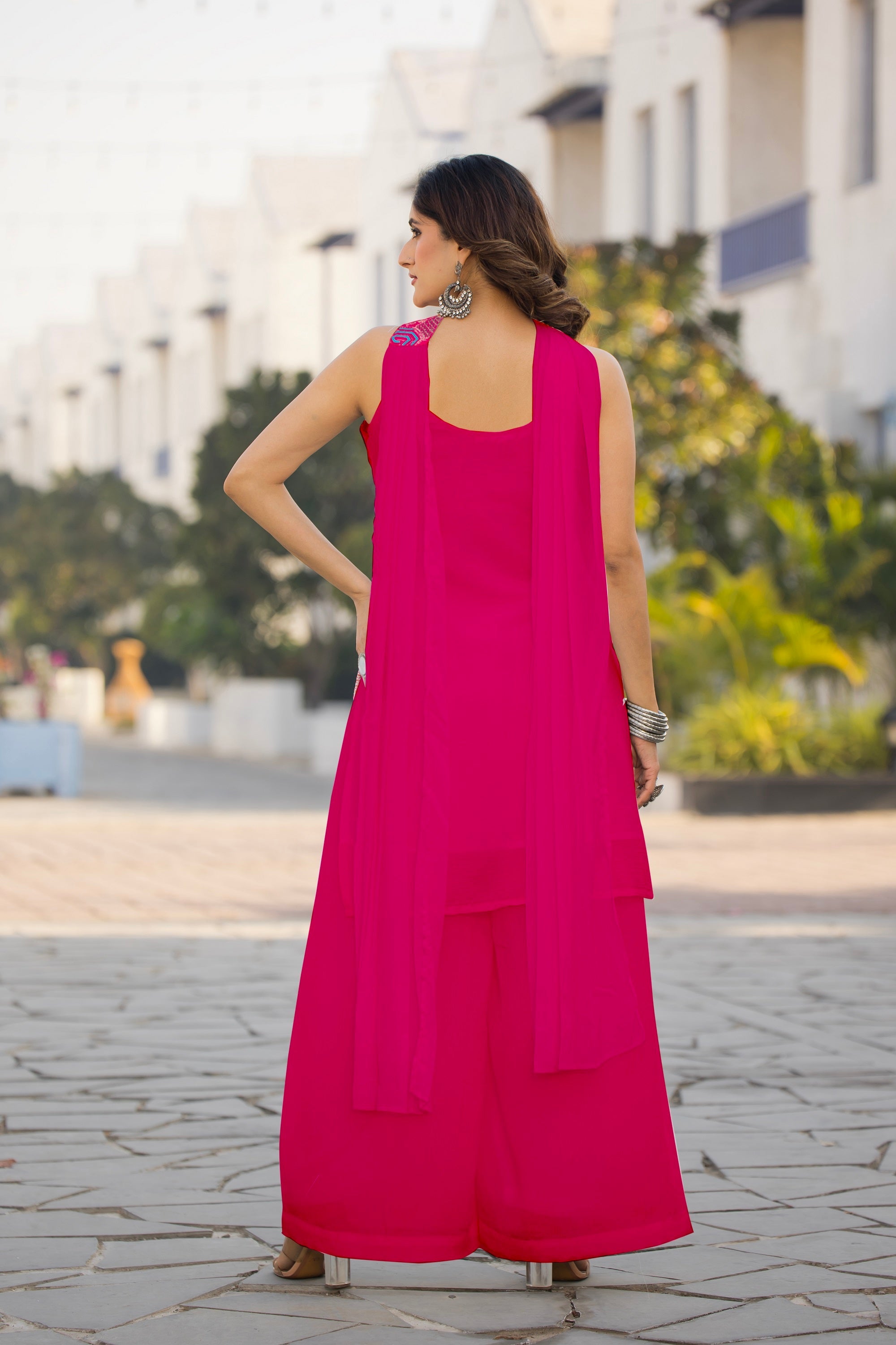 Teeya Creation Pink Color Chinon Silk Heavy Embroidery Work Pakistani Style Fully Stitched Salwar Suit