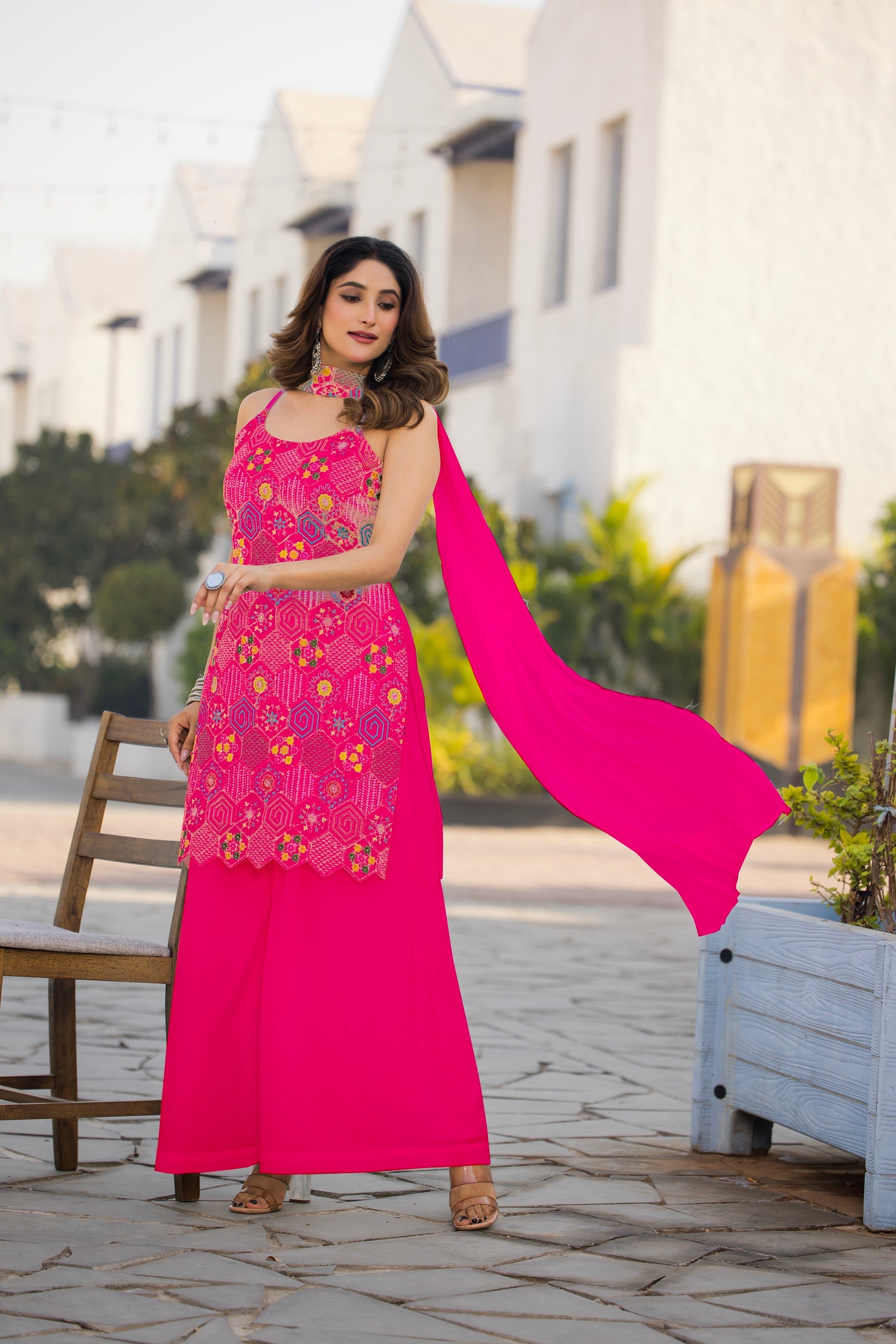 Teeya Creation Pink Color Chinon Silk Heavy Embroidery Work Pakistani Style Fully Stitched Salwar Suit
