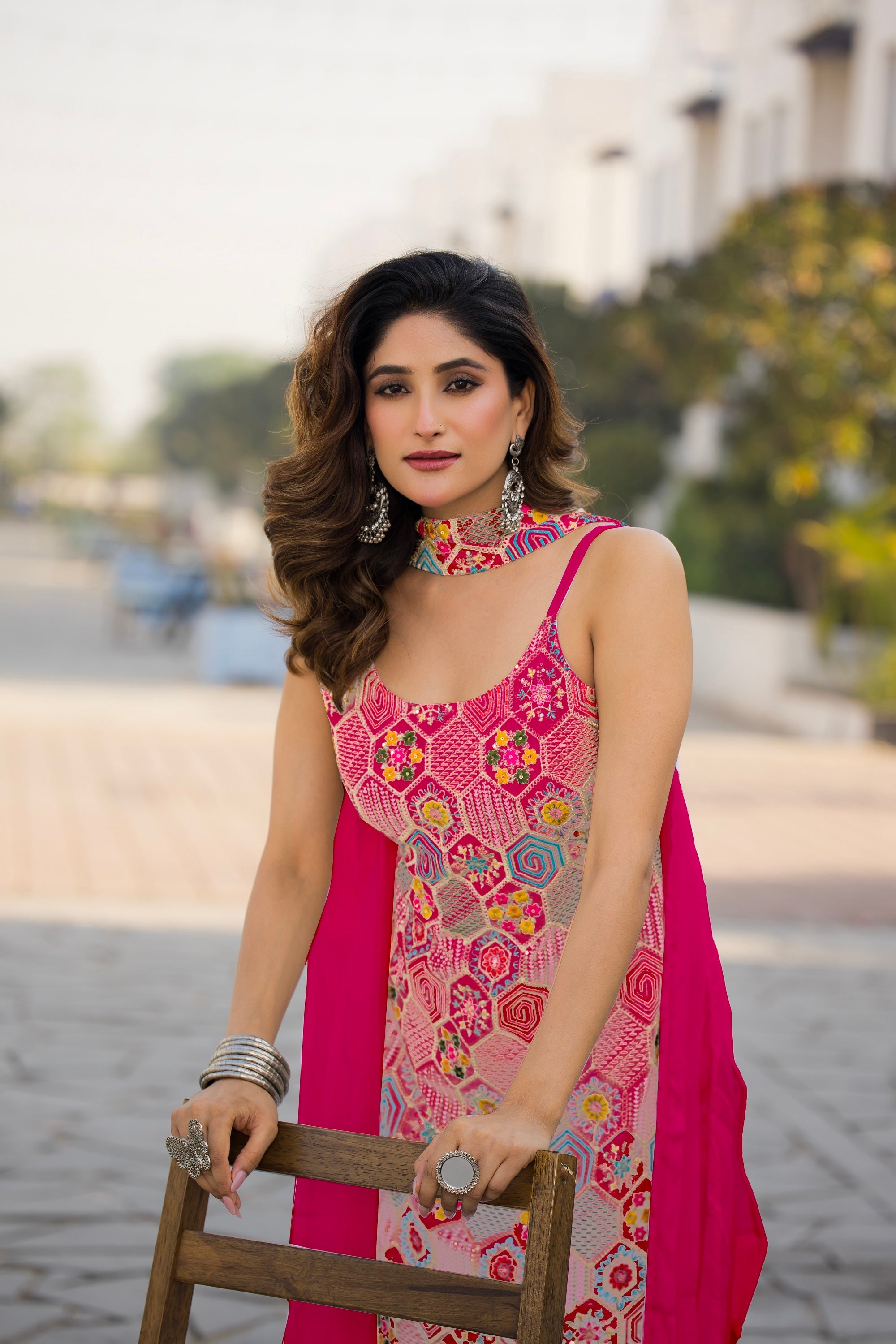 Teeya Creation Pink Color Chinon Silk Heavy Embroidery Work Pakistani Style Fully Stitched Salwar Suit