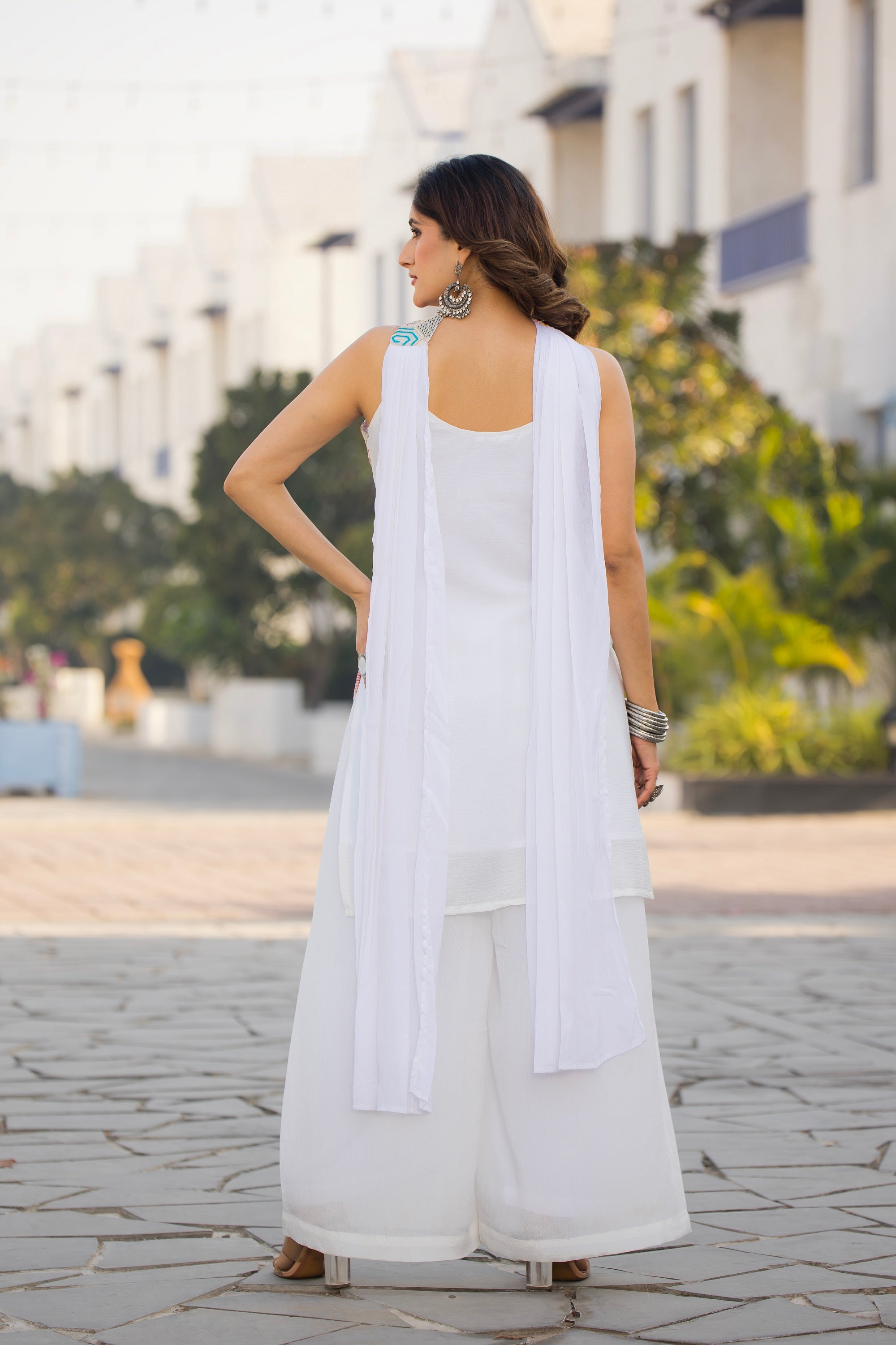 Teeya Creation White Color Chinon Silk Heavy Embroidery Work Pakistani Style Fully Stitched Salwar Suit