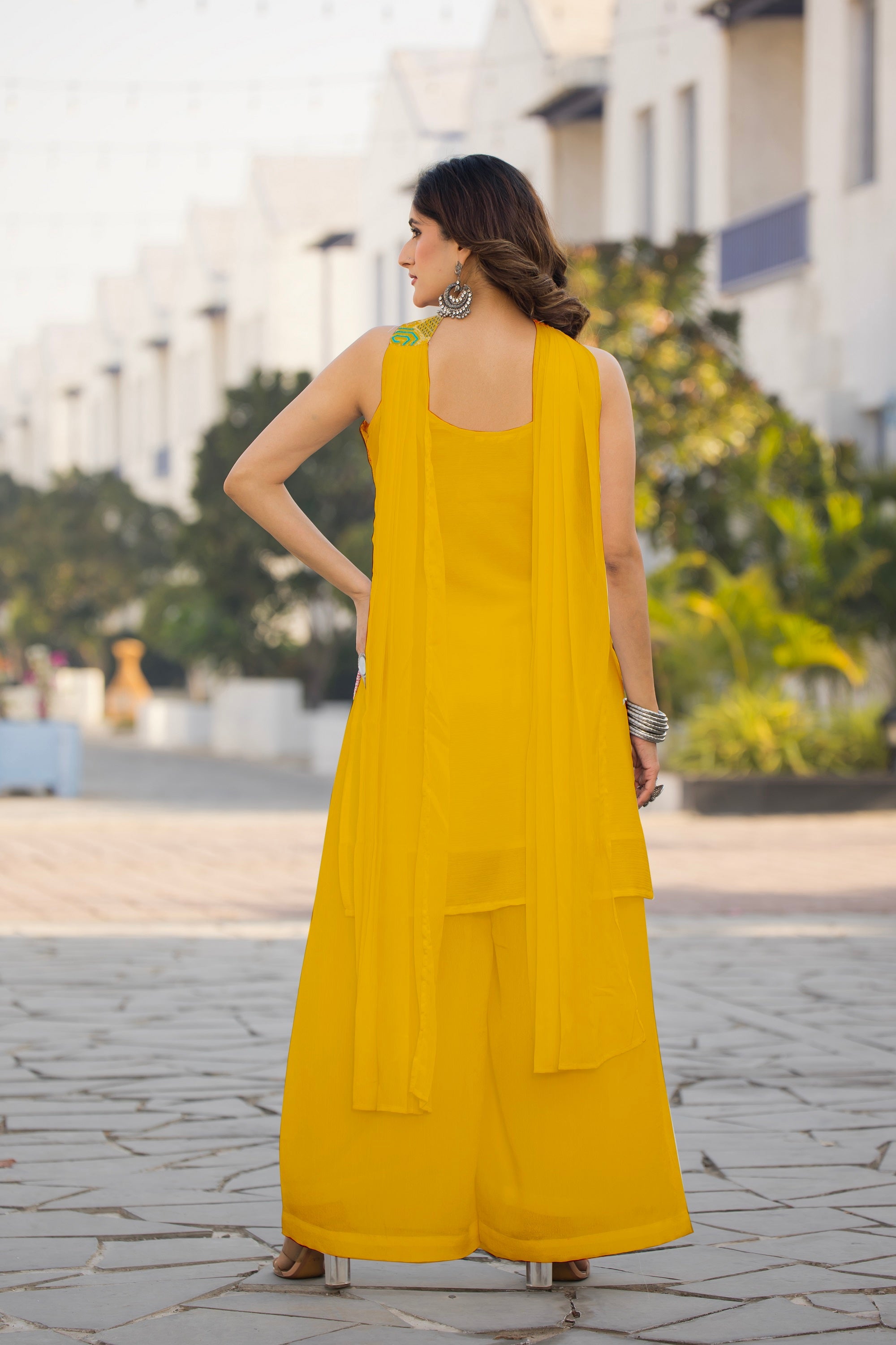 Teeya Creation Yellow Color Chinon Silk Heavy Embroidery Work Pakistani Style Fully Stitched Salwar Suit
