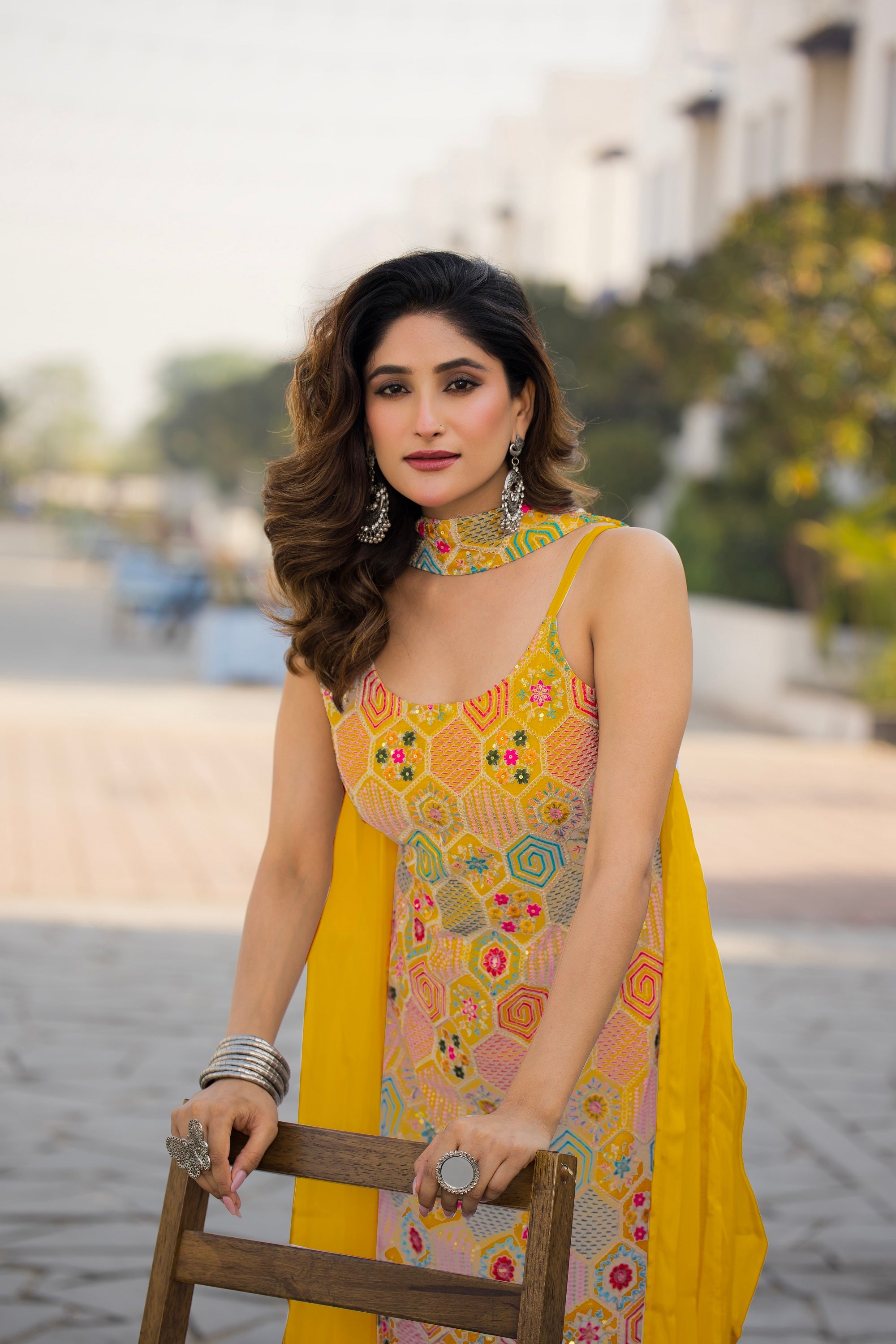 Teeya Creation Yellow Color Chinon Silk Heavy Embroidery Work Pakistani Style Fully Stitched Salwar Suit