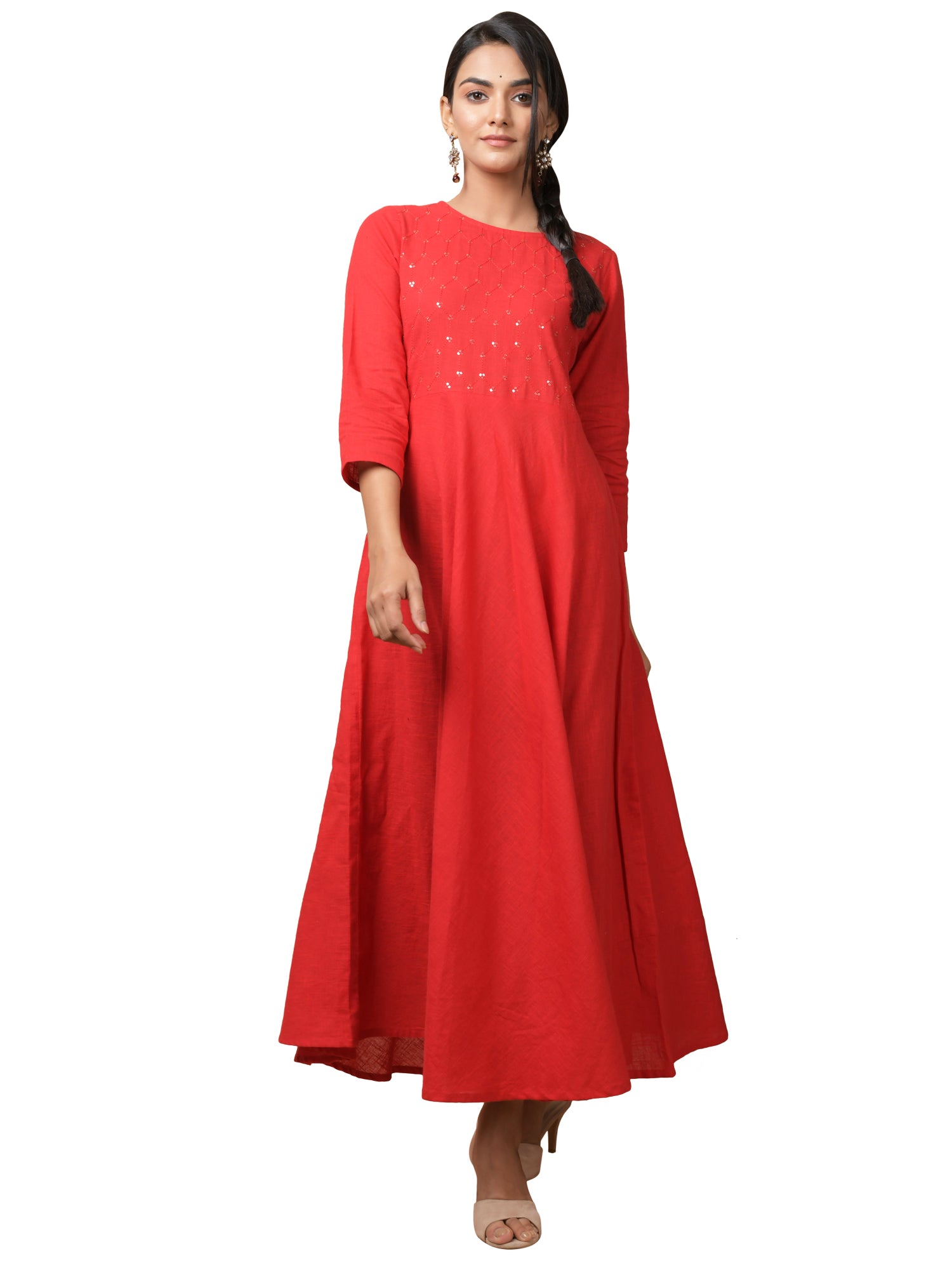 Kaajh Women's Red Solid Sequin Anarkali Kurta - Distacart