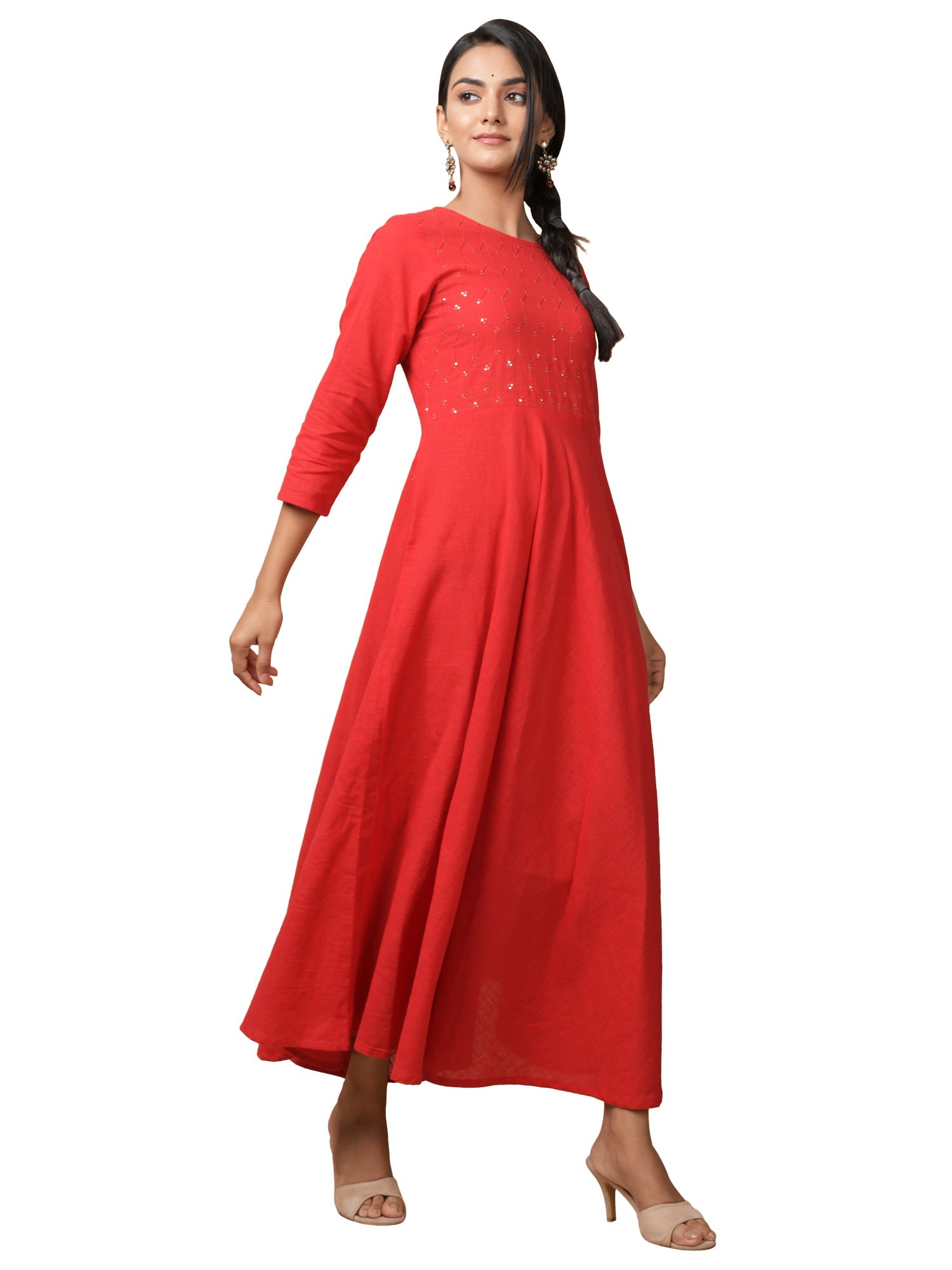 Kaajh Women's Red Solid Sequin Anarkali Kurta - Distacart