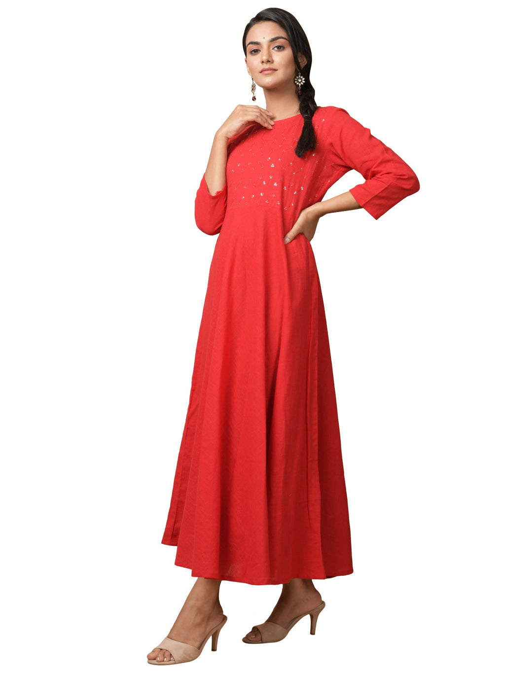 Kaajh Women's Red Solid Sequin Anarkali Kurta - Distacart