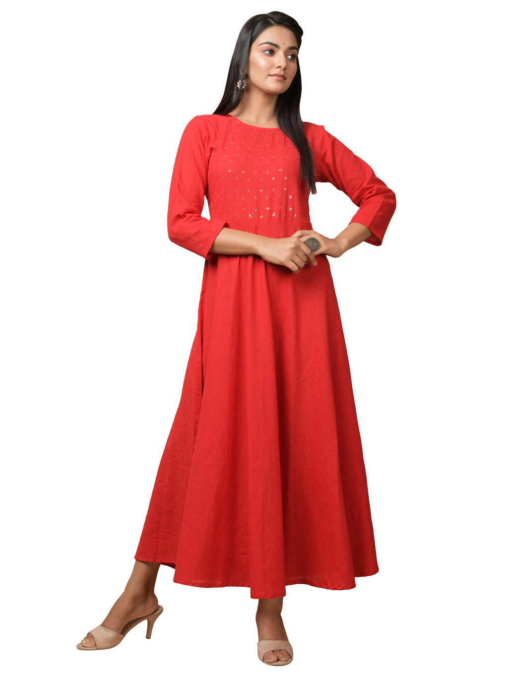 Kaajh Women's Red Solid Sequin Anarkali Kurta - Distacart