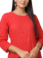 Kaajh Women's Red Solid Sequin Anarkali Kurta - Distacart