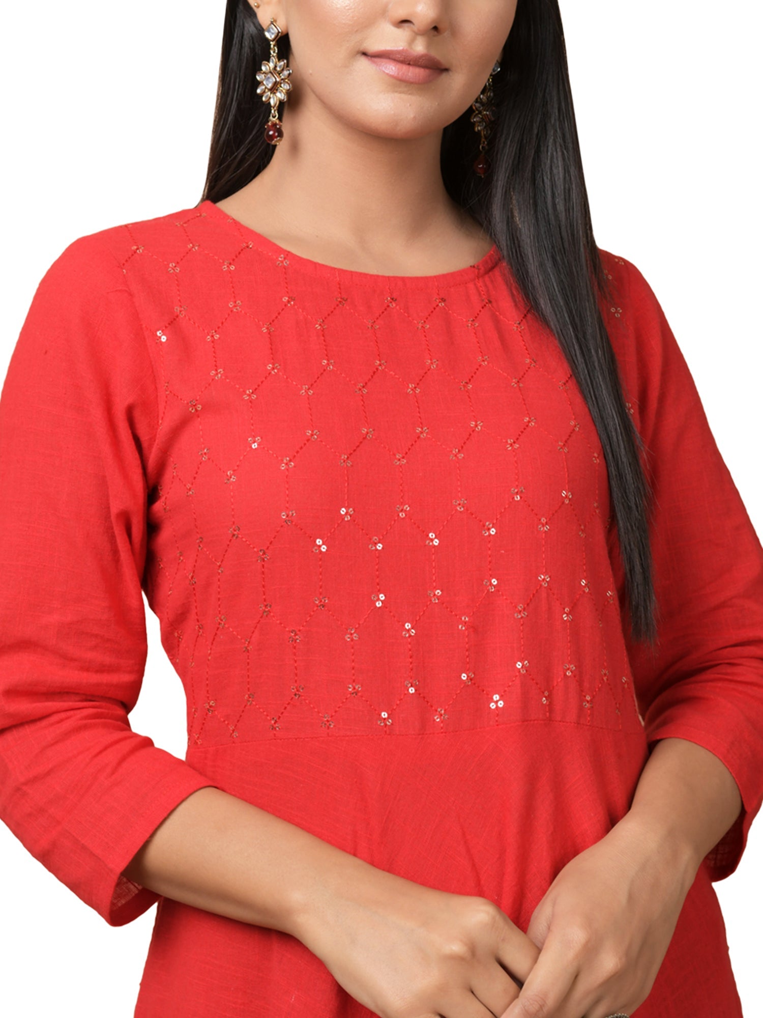 Kaajh Women's Red Solid Sequin Anarkali Kurta - Distacart