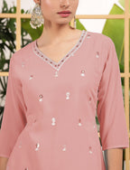 Teeya Creation Peach Color Georgette Fabric Heavy Embroidery Work Fully Stitched Palazzo Set