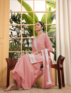 Teeya Creation Peach Color Georgette Fabric Heavy Embroidery Work Fully Stitched Palazzo Set
