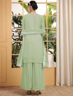 Teeya Creation Pista Color Georgette Fabric Heavy Embroidery Work Fully Stitched Palazzo Set
