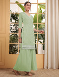 Teeya Creation Pista Color Georgette Fabric Heavy Embroidery Work Fully Stitched Palazzo Set