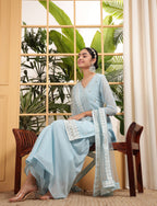 Teeya Creation Sky Color Georgette Fabric Heavy Embroidery Work Fully Stitched Palazzo Set