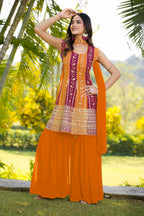 Teeya Creation Multi Color Georgette Heavy Embroidery Work Fully Stitched Palazzo Set