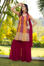 Teeya Creation Multi Color Georgette Heavy Embroidery Work Fully Stitched Palazzo Set